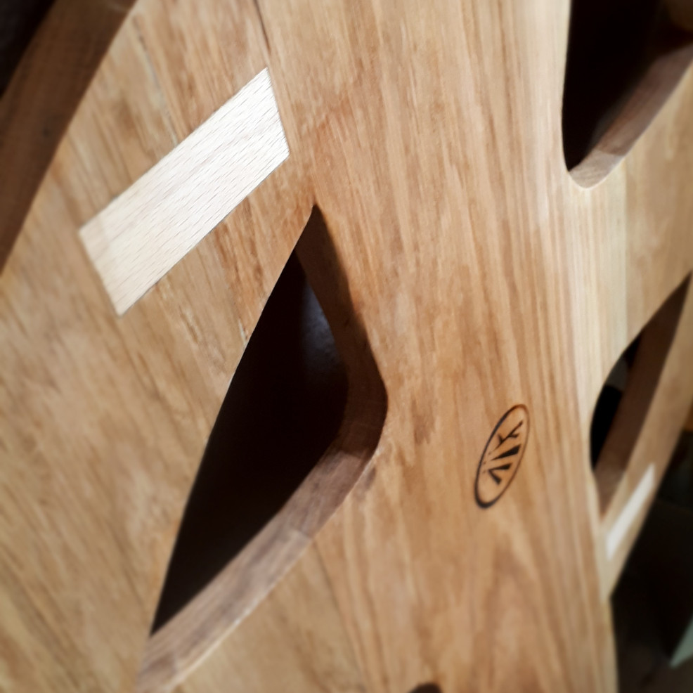 The back of the Saint Lawrence's cross in oak, with beech inlay.