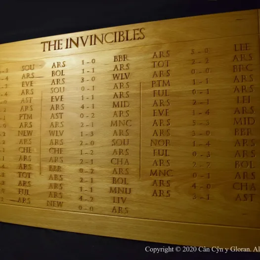 A large beech plaque, filled with hand carved letters